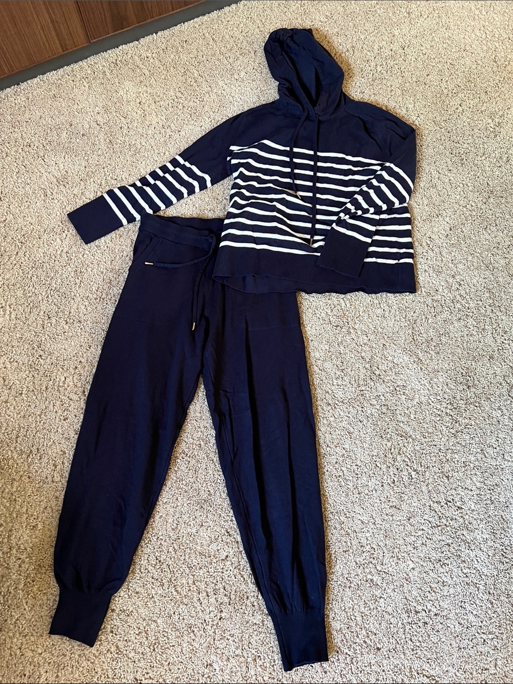 Navy & White Striped Hoodie and Jogger Lounge Set